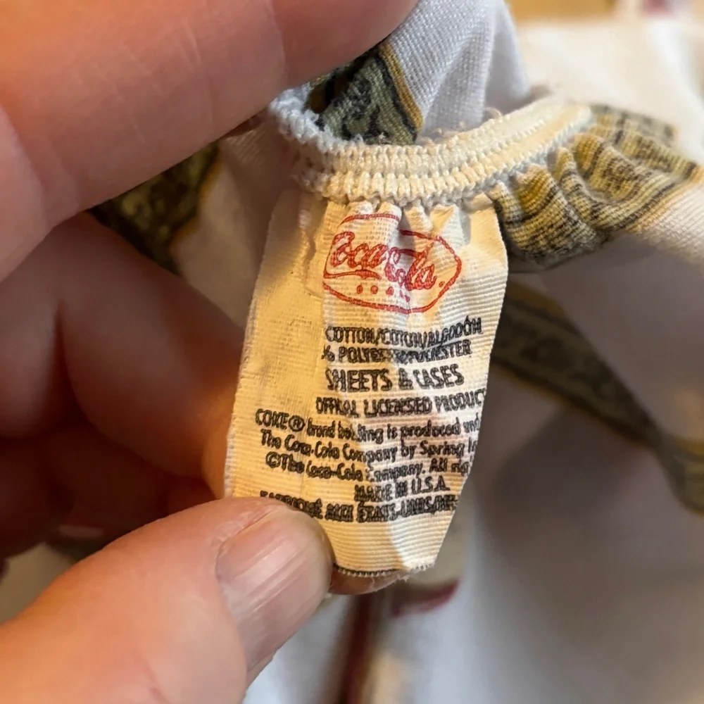 Vintage Coca-Cola Twin Fitted Sheet White Red Striped Bedding Pop Coke